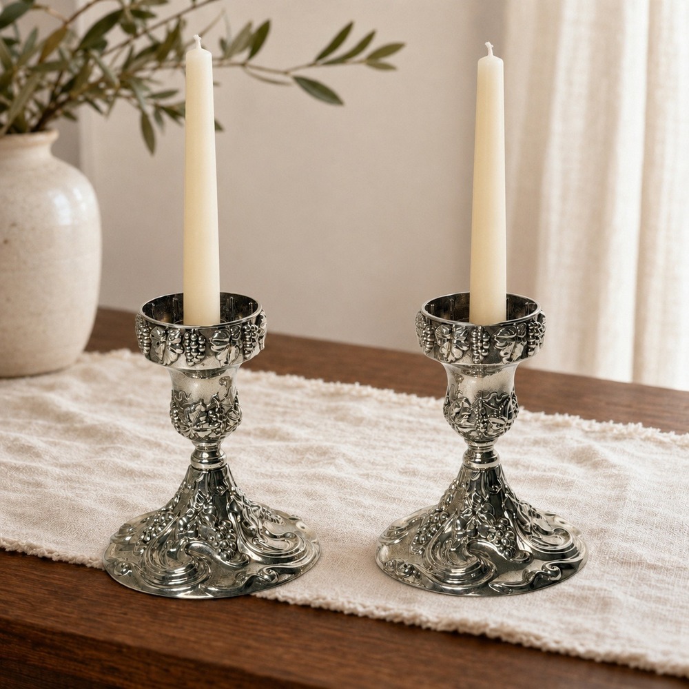 Vintage Godinger Silver Plate Grapevine Candlestick Holders Pair 5 Inch